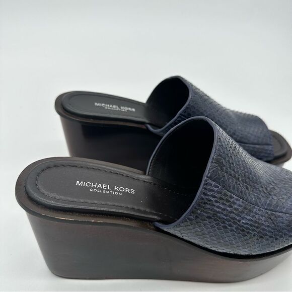 Michael Kors Collection $475 Jane Blue Leather Platform Wedge Shoes - Picture 5 of 14